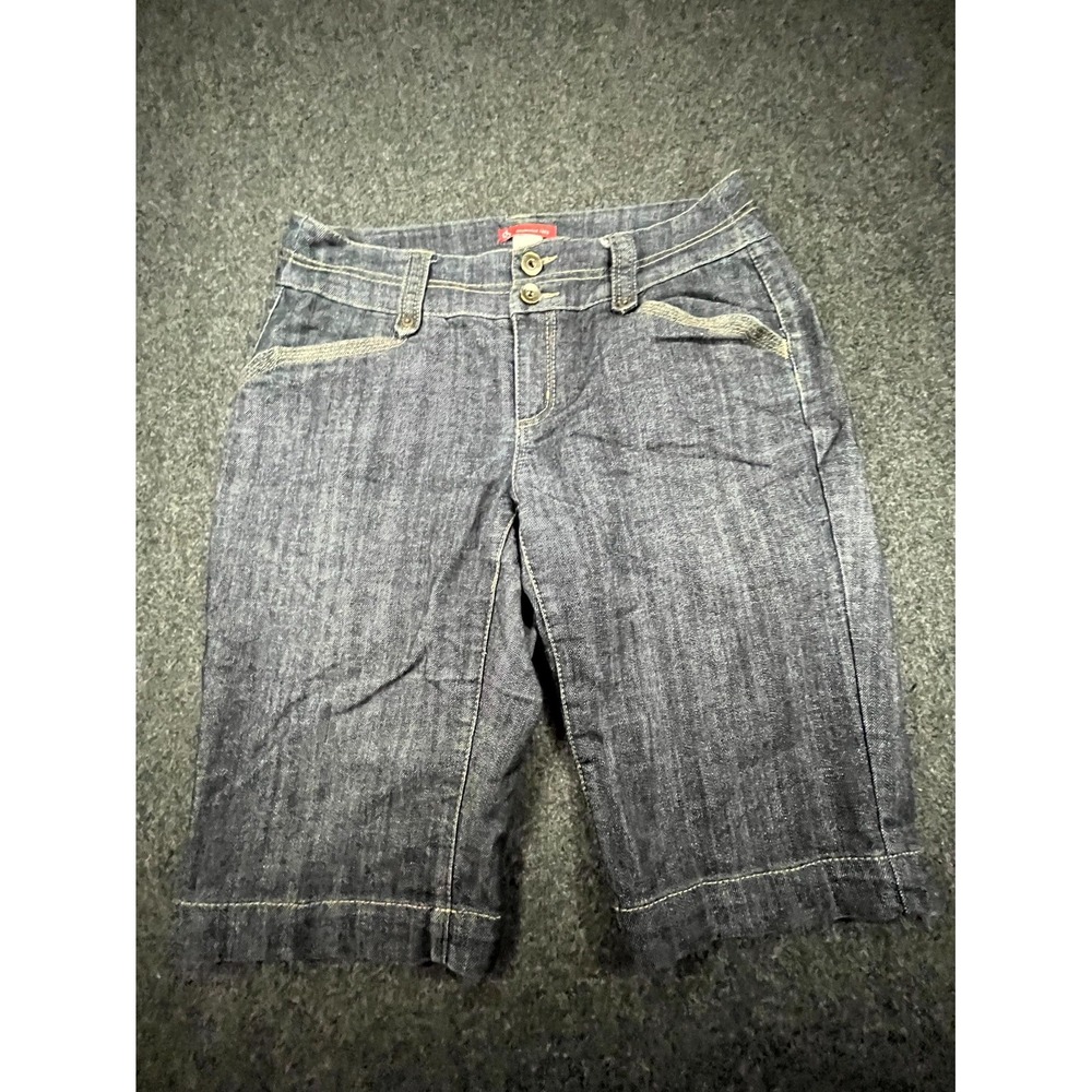 DB Established 1962 Longer Shorts Women 6 Blue Denim Crop Y2K Dark Wash Mid Rise